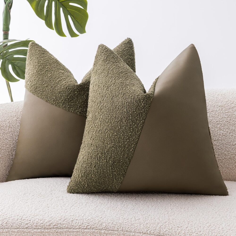 5131 Boucle Throw Pillow Covers 18"x18" Set of 2, Moss Green Decorative